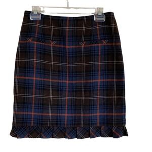 CAbi Womens Chilly Chantilly 742 Brown Blue Plaid‎ Pencil Skirt Size 6 Coquette